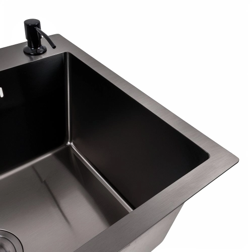 Кухонная мойка 58*43 PVD черная Valeso Handmade (сифон круглый, 3,0/0,8) - Фото № 2