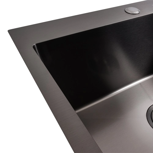 Кухонная мойка 58*43 PVD черная Valeso Handmade (сифон круглый, 3,0/0,8) - Фото № 3