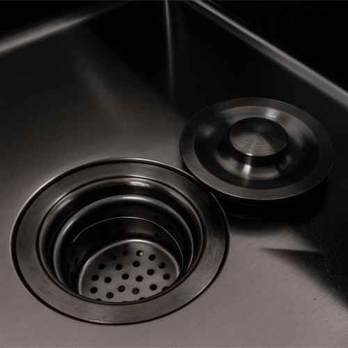 Кухонная мойка CM 78*50 L черная PVD VALESO Handmade (круглый сифон 3,0/0,8) - Фото № 4