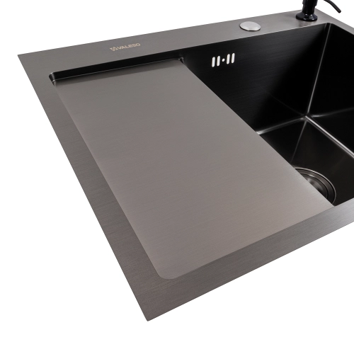 Кухонная мойка CM 58*48 R черная PVD VALESO Handmade (круглый сифон 3,0/0,8) - Фото № 3