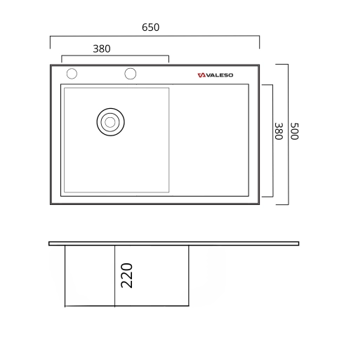 Кухонная мойка CM 65*50 L нержавейка VALESO Handmade (круглый сифон 3.0/0.8) - Фото № 5