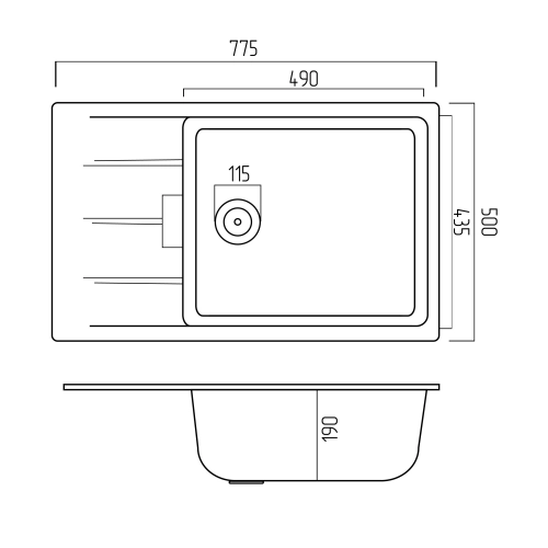 Гранитная мойка для кухни VALESO ROMA 7850 матовая Черный металлик - Фото № 4