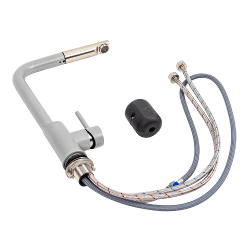 Кухонный смеситель с выдвижной лейкой VALESO Q411B Серый металлик - Фото № 1