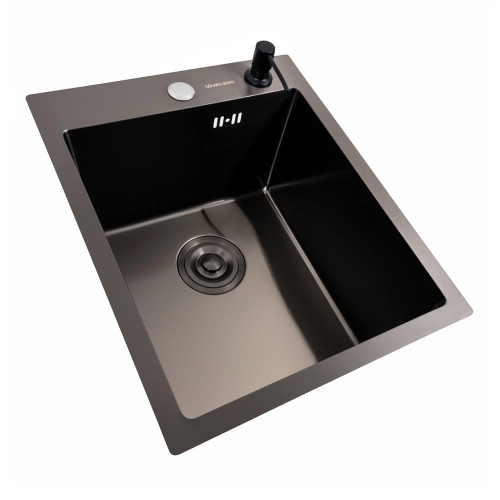 PVD Кухонная раковина Black 40*50 Valeso ручной работы (Siphon Round 3,0/0,8) - Фото № 4