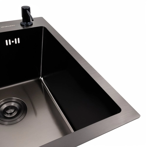 PVD Кухонная раковина Black 40*50 Valeso ручной работы (Siphon Round 3,0/0,8) - Фото № 5