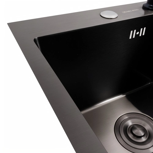 PVD Кухонная раковина Black 40*50 Valeso ручной работы (Siphon Round 3,0/0,8) - Фото № 6