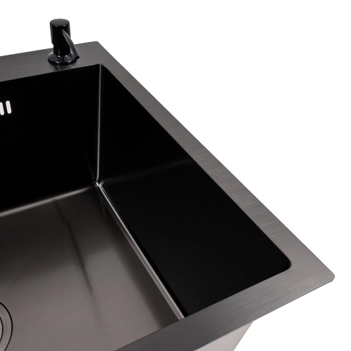 Кухонная мойка черная 60*50 PVD VALESO Handmade (сифон круглый, 3,0/0,8) - Фото № 2