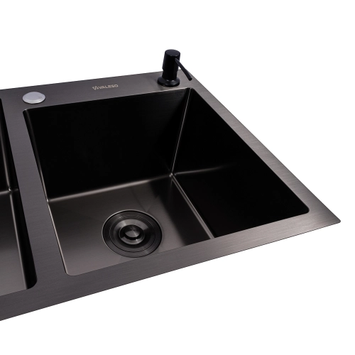 Кухонная мойка 78*43 PVD черная на две чаши VALESO Handmade (3.0/0.8) - Фото № 2