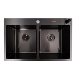 Кухонная мойка PVD черная 78*48 VALESO Handmade на две чаши (3.0/0.8)