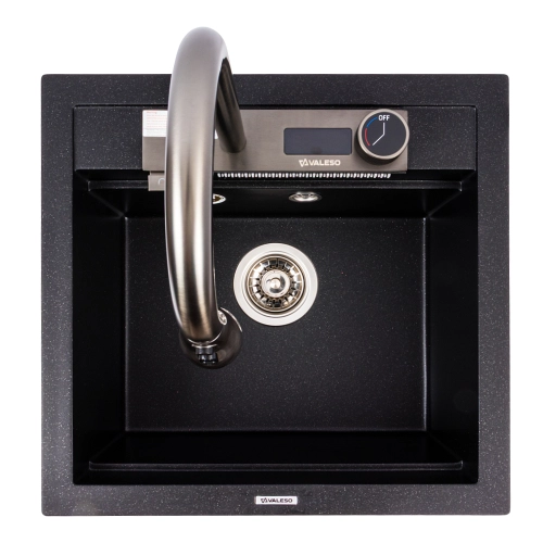 Гранитная мойка для кухни VALESO VIVA 5149 матовая Черный металлик - Фото № 7