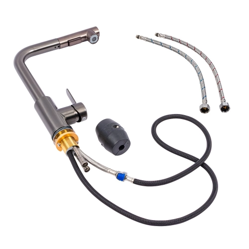 Кухонный смеситель Platinum FC-3 с выдвижной лейкой (PVD черный) - Фото № 1