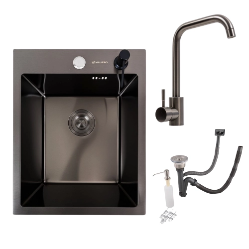 Kitchen Set: Valeso Handmade Sink (40x50 cm) PVD Black + FC-5 PVD Black Faucet