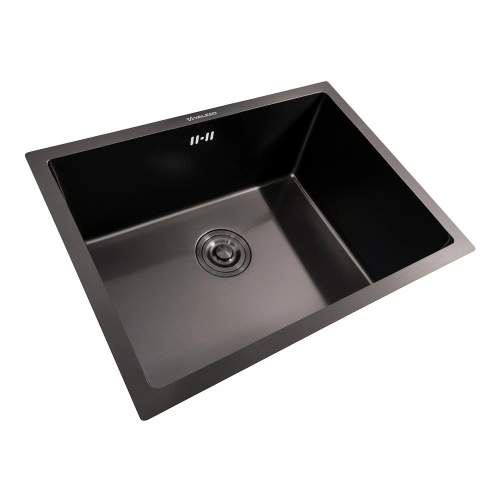 Kitchen Set: Valeso Handmade Sink (58x43 cm) PVD Black, Under-mount Installation + XK09B PVD Faucet - Фото № 1