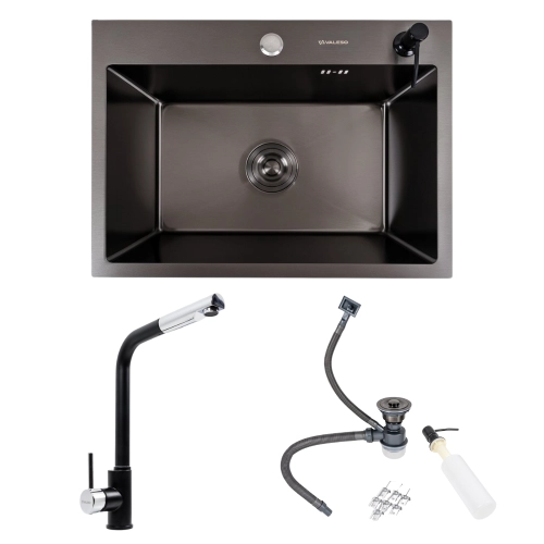Kitchen Set: Valeso Handmade Sink (58x43 cm) PVD Black + Q411MB Faucet
