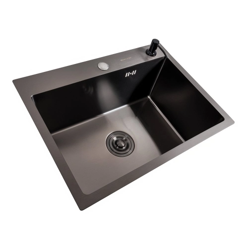 Kitchen Set: Valeso Handmade Sink (58x43 cm) PVD Black + Q411MB Faucet - Фото № 1