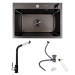 Kitchen Set: Valeso Handmade Sink (58x43 cm) PVD Black + Q411MB Faucet - Фото №1