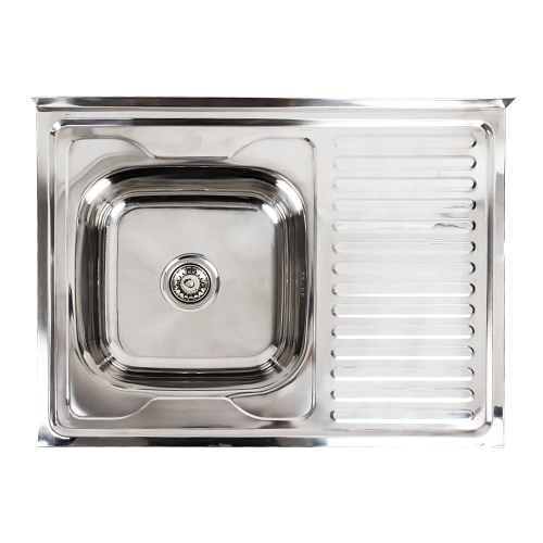 Kitchen Set: Valeso Sink (80x60 cm) Polished, with Left Bowl + FC-1 Faucet with Pull-Out Spray - Фото № 1
