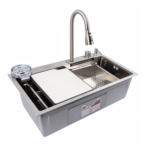 Мойка кухонная сатин Valeso Handmade "Водопад" (ДЕКОР) 75x45B