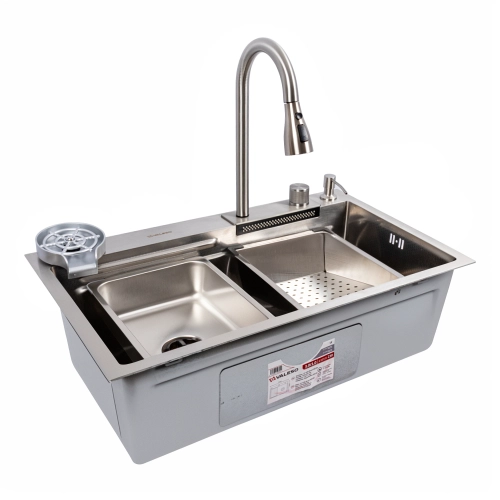 Мойка кухонная сатин Valeso Handmade "Водопад" (ДЕКОР) 75x45B - Фото № 2