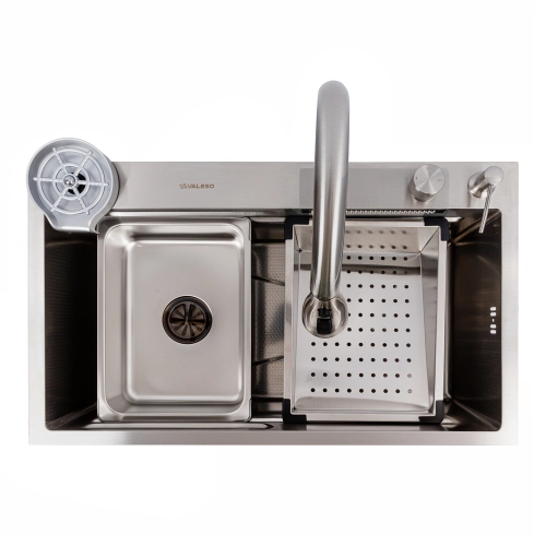 Мойка кухонная сатин Valeso Handmade "Водопад" (ДЕКОР) 75x45B - Фото № 3