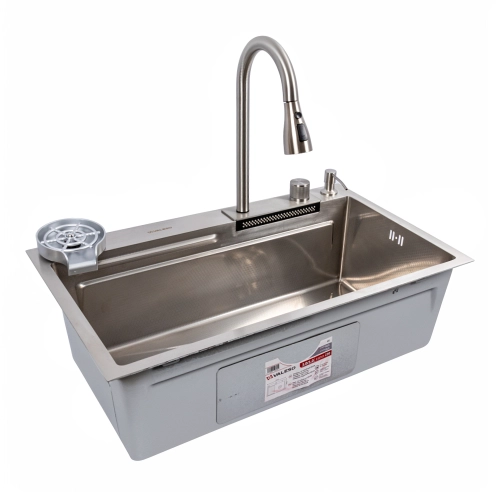 Мойка кухонная сатин Valeso Handmade "Водопад" (ДЕКОР) 75x45B - Фото № 4