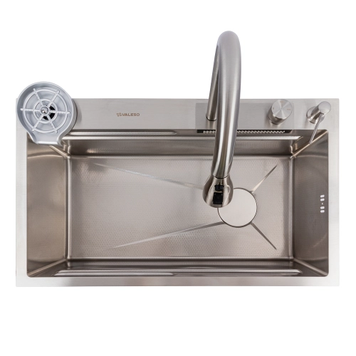 Мойка кухонная сатин Valeso Handmade "Водопад" (ДЕКОР) 75x45B - Фото № 6