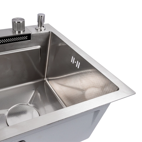 Мойка кухонная сатин Valeso Handmade "Водопад" (ДЕКОР) 75x45B - Фото № 7