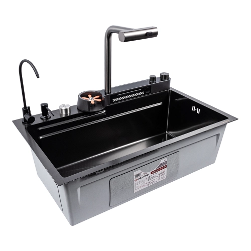 Мойка кухонная PVD черная Valeso Handmade "Водопад" (ДЕКОР) 75х45DF - Фото № 1