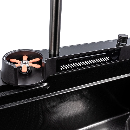 Мойка кухонная PVD черная Valeso Handmade "Водопад" (ДЕКОР) 75х45DF - Фото № 5