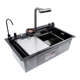 Мойка кухонная PVD черная Valeso Handmade "Водопад" (ДЕКОР) 75х45DF