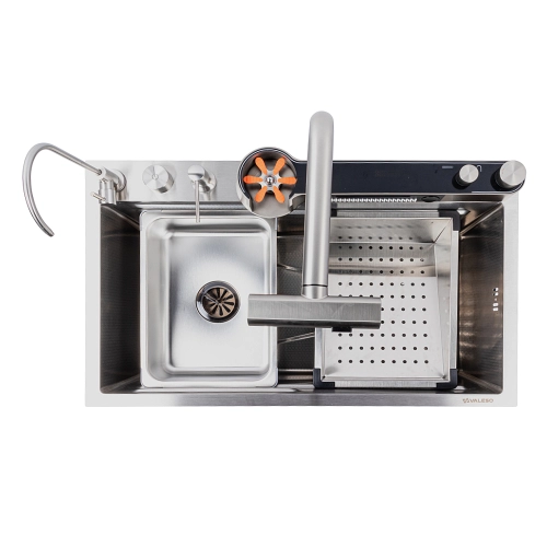 Мойка кухонная сатин Valeso Handmade "Водопад" (ДЕКОР) 75х45DF - Фото № 3