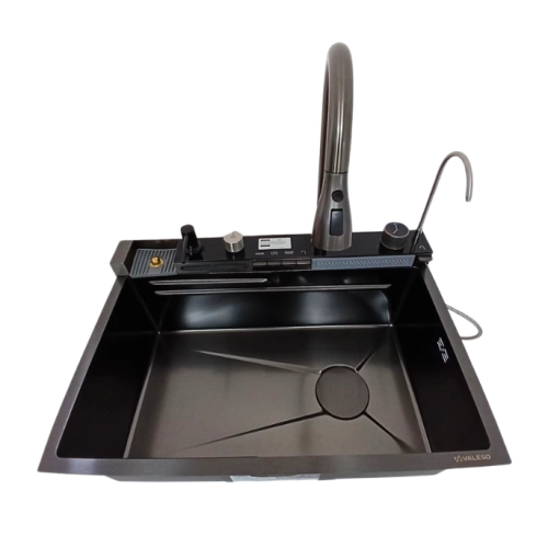 Kitchen Sink PVD black Valeso Handmade "Waterfall" (DECOR) 68x45M - Фото № 1