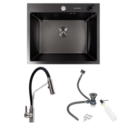 Set: VALESO Handmade 60*50 PVD Black Kitchen Sink + KN36 Faucet