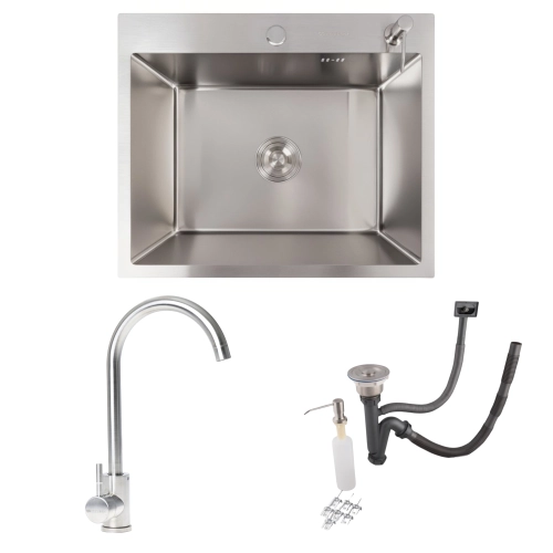 Set: VALESO Handmade 60*50 Stainless Steel Kitchen Sink + 56 NESP Faucet