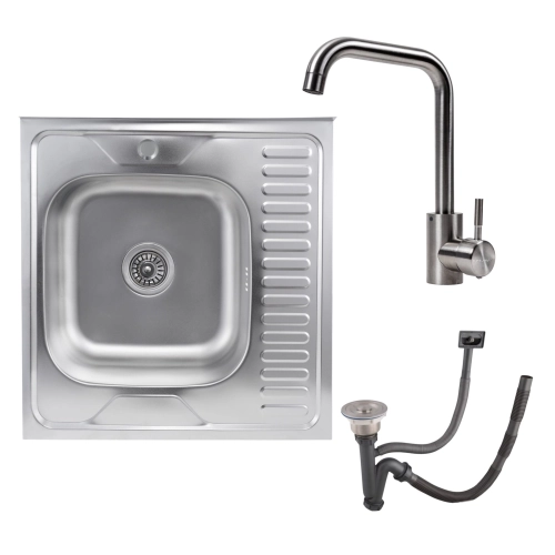 SET overlay sink 6060 SATIN 'L' 0.7/160 TM Valeso + mixer tap NS02A Valeso - Фото № 7