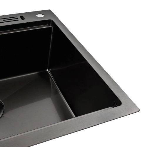 Кухонная мойка черная PVD 60х50 с подставкой для ножей - Фото № 3
