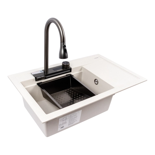 Гранитная мойка для кухни VALESO ATRUM 7950 матовая Белая в точку - Фото № 1