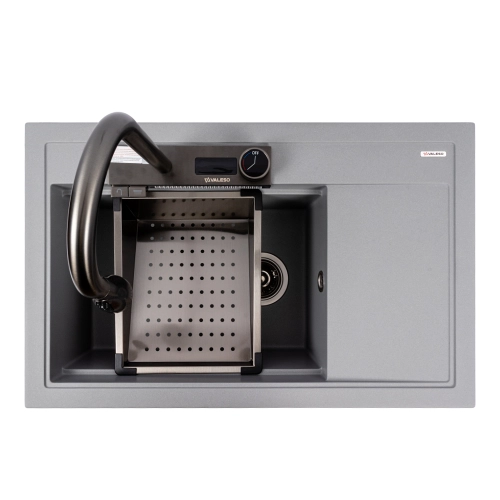 Гранитная мойка для кухни VALESO ATRUM 7950 матовая Серый металлик - Фото № 2