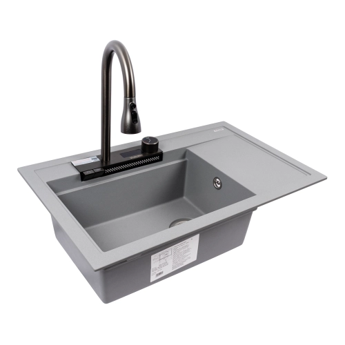 Гранитная мойка для кухни VALESO ATRUM 7950 матовая Серый металлик - Фото № 3