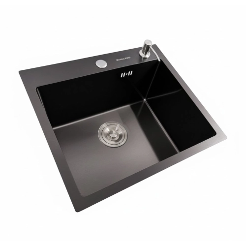 Кухонная мойка 50*45 PVD черная VALESO Handmade (3,0/1,5) - Фото № 1