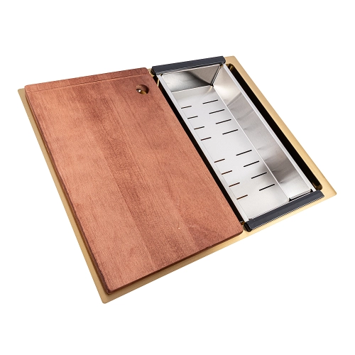 Кухонная мойка Valeso Handmade CM 54*44 Workstation золото PVD, монтаж под столешницу - Фото № 3