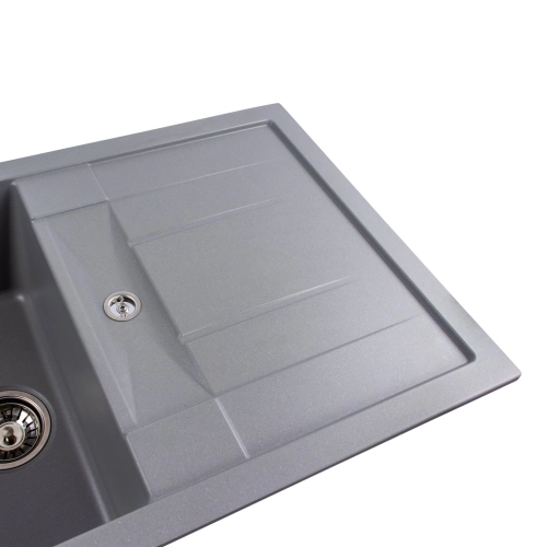 Гранитная мойка для кухни VALESO 7850 TROYA матовая Серый металлик - Фото № 4