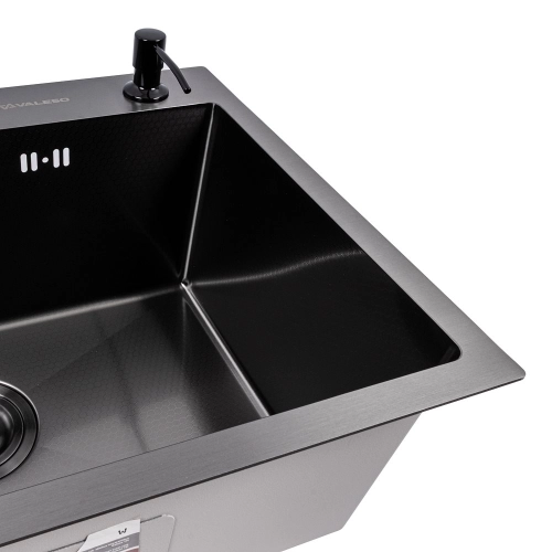 Кухонная мойка 58*43 PVD черная VALESO Handmade DECOR (сифон, дозатор, 3.0/0.8) - Фото № 2
