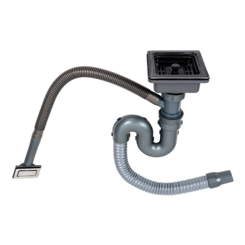 Сифон одинарный для моек VALESO Handmade PVD черных (квадратный сифон, квадратный перелив)