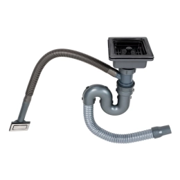 Сифон одинарный для моек VALESO Handmade PVD черных (квадратный сифон, квадратный перелив)