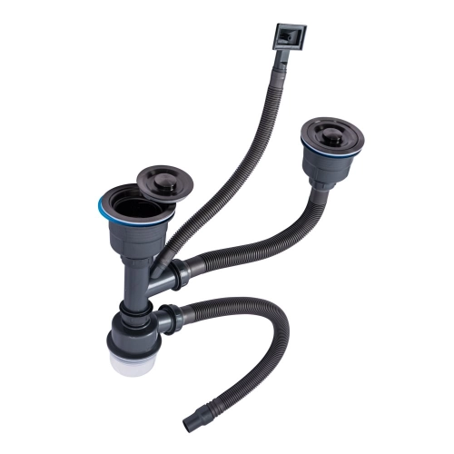 Сифон двойной для моек Handmade TM VALESO (верхушка черная, арт. 905) - Фото № 1