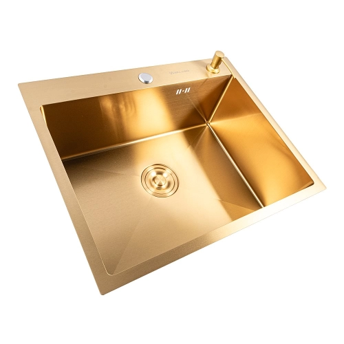 Кухонная мойка нержавеющая сталь PVD Gold для кухни VALESO 60*50 Handmade 3.0/0.8 - Фото № 1