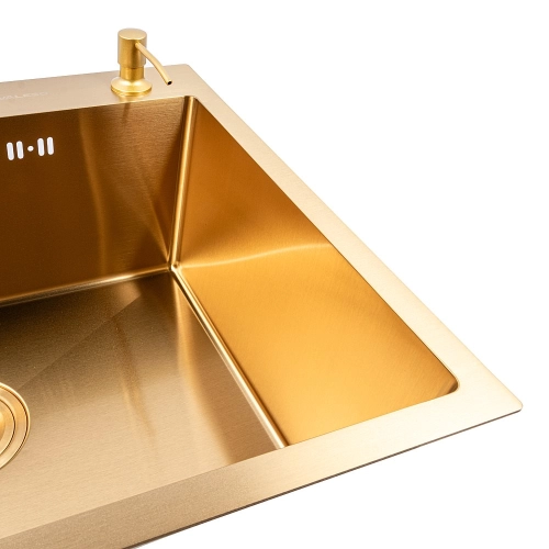 Кухонная мойка нержавеющая сталь PVD Gold для кухни VALESO 60*50 Handmade 3.0/0.8 - Фото № 2