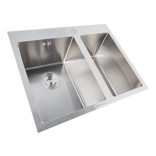 Kitchen stainless steel sink for two bowls for the kitchen VALESO 60*50D Handmade 3.0/0.8 - Фото № 1