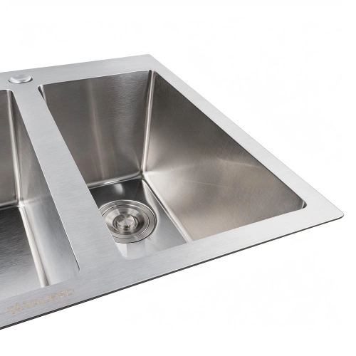 Kitchen stainless steel sink for two bowls for the kitchen VALESO 60*50D Handmade 3.0/0.8 - Фото № 2